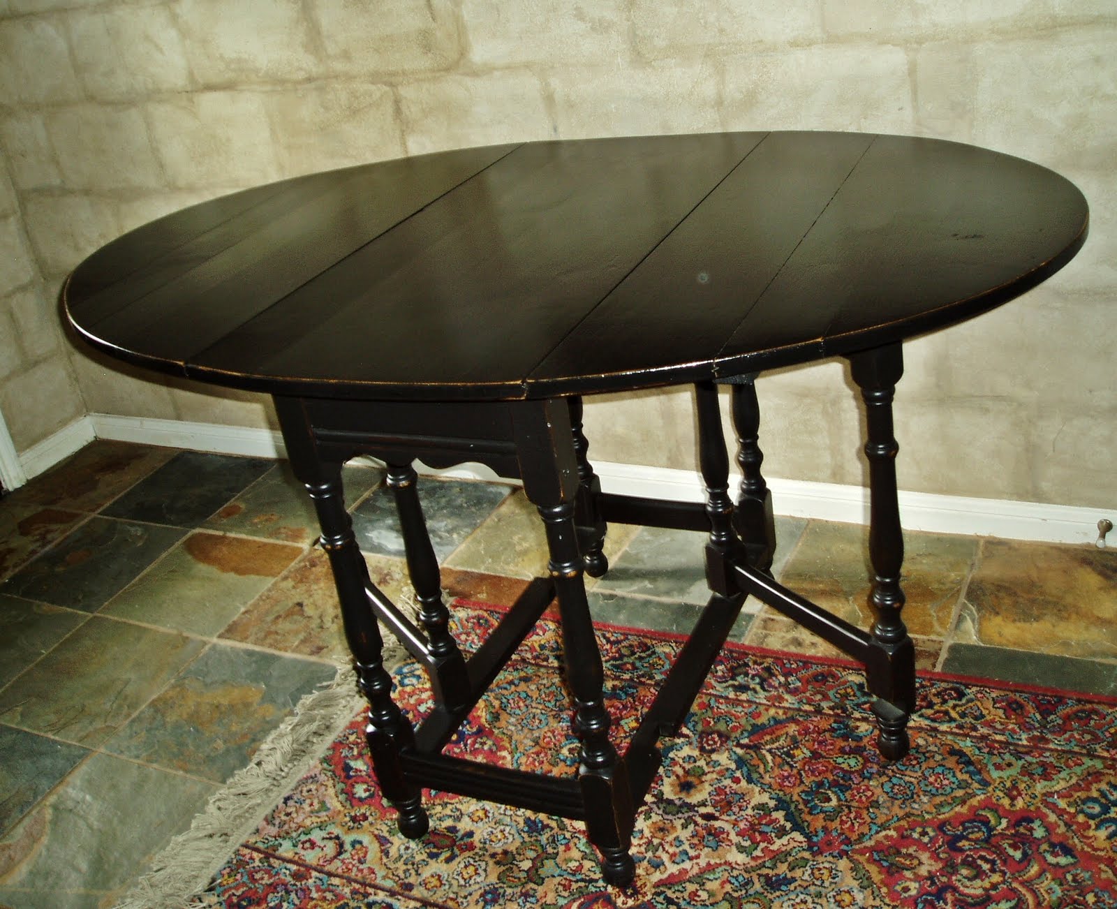 Faux Painting + Furniture SOLD! ..BLACK Lightly Distressed DROP LEAF TABLE