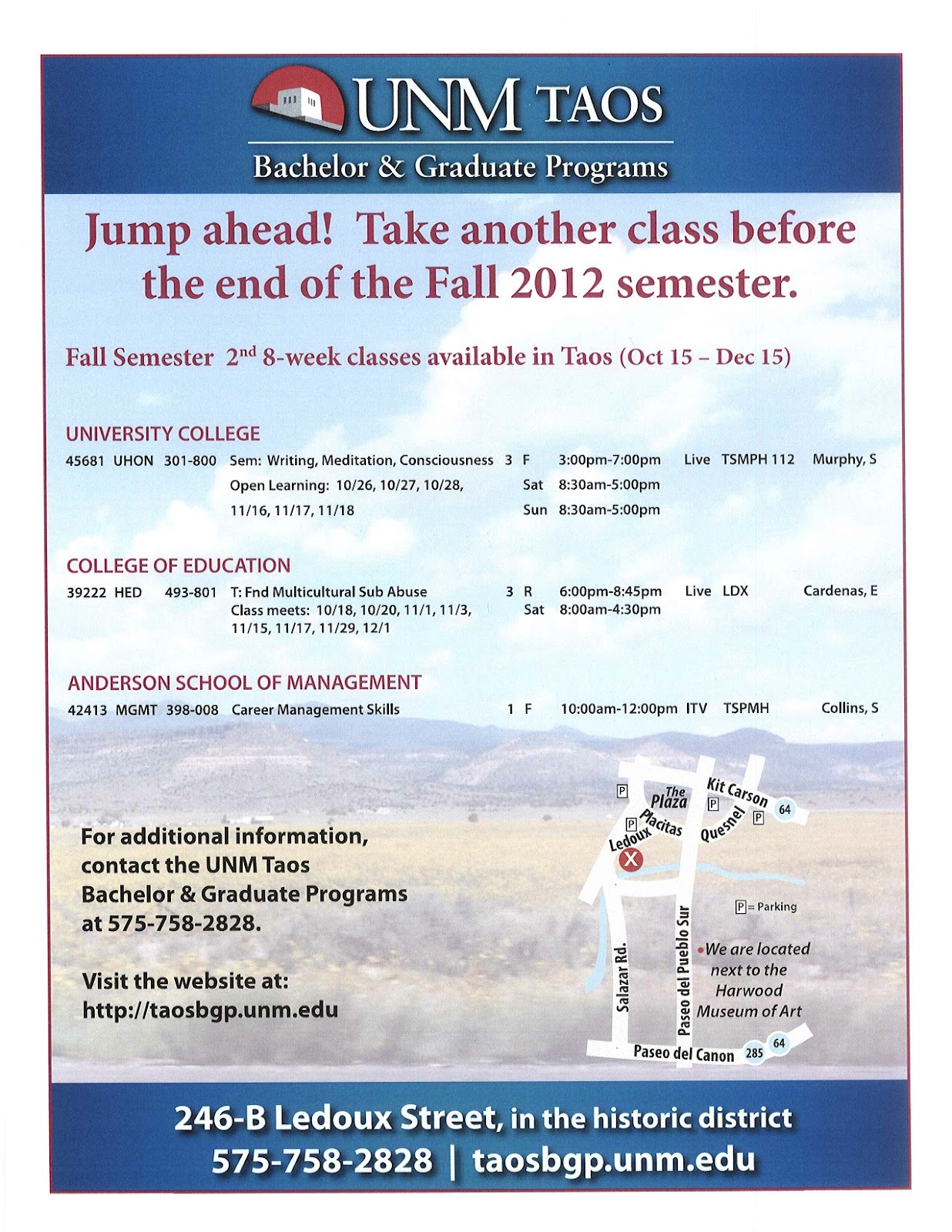 UNM Taos News & Information Upper Division 2nd 8Week Courses
