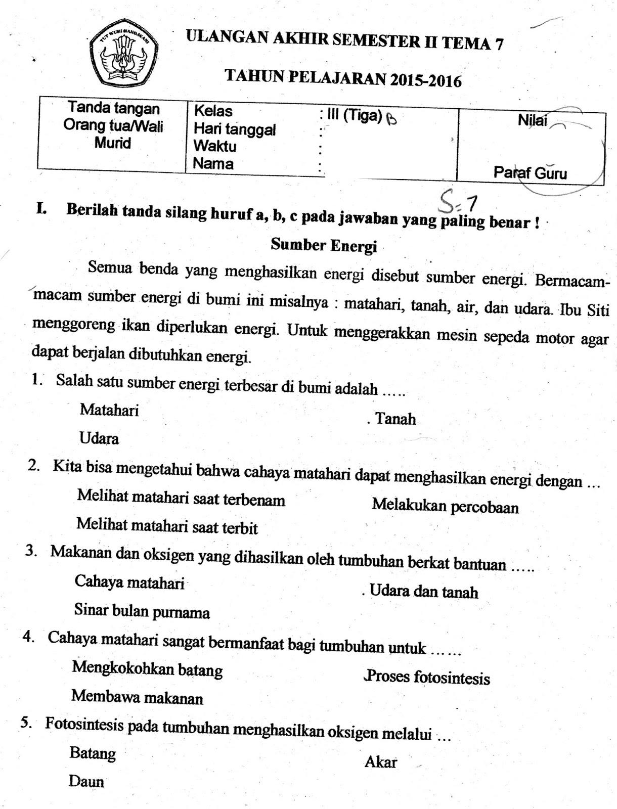 Les Privat Matematika Sd Jogja Soal Uas Kelas 1 Sd Tema 8