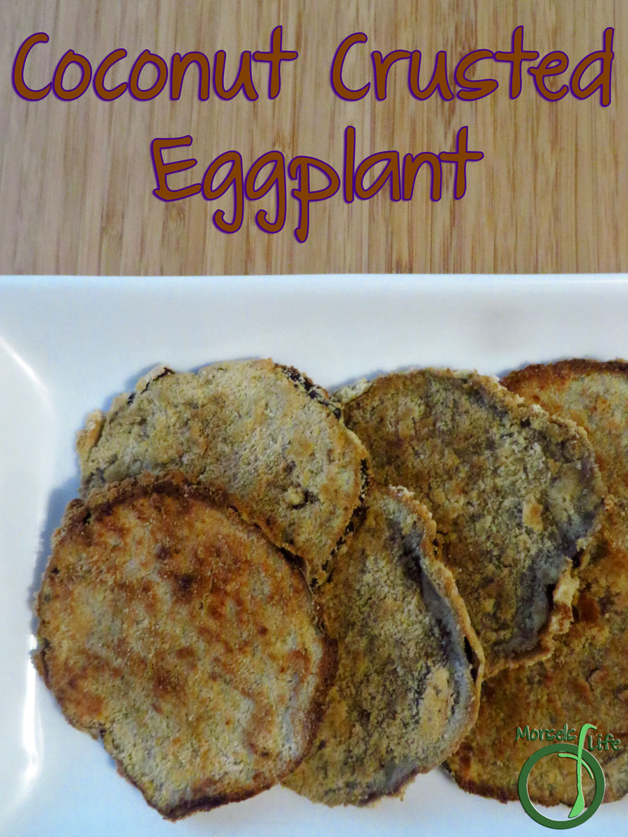 Morsels of Life - Coconut Crusted Eggplant - Eggplant, dipped in an Asian-inspired sauce, then dredged in coconut flour and baked into crispy coconut crusted eggplant medallions.