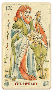 The Hermit card - Colored illustration - In the spirit of the Marseille tarot - major arcana - design and illustration by Cesare Asaro - Curio & Co. (Curio and Co. OG - www.curioandco.com)