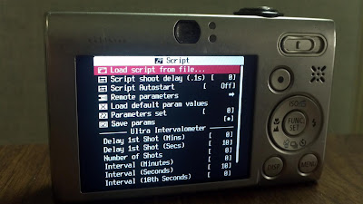 CHDK intervalometer, screen shot, view, settings