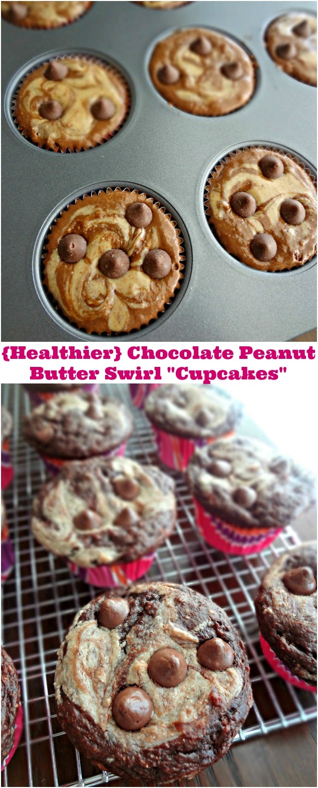 {Healthier} Chocolate Peanut Butter Swirl "Cupcakes"