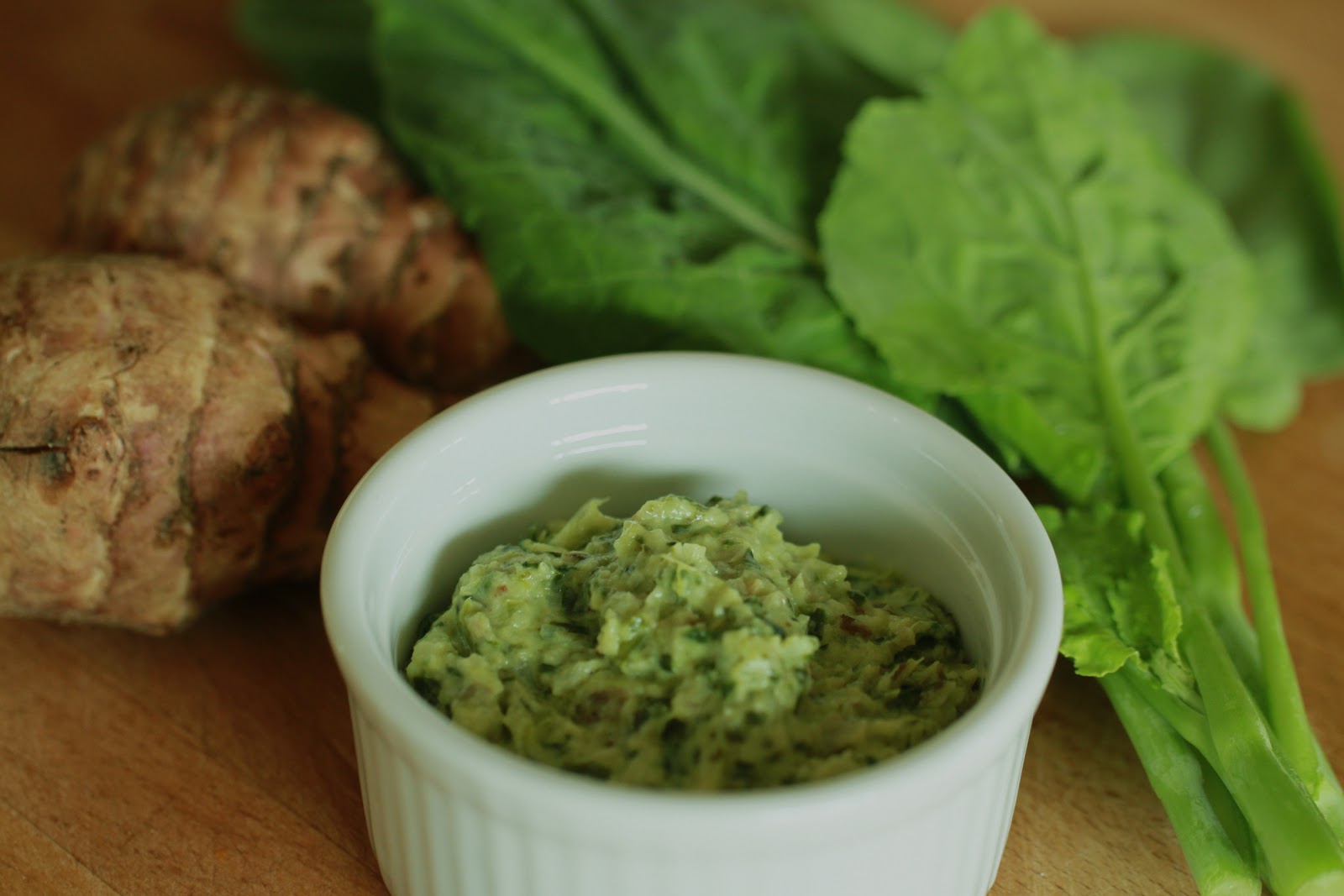 Mixing it up in HK Warm roasted Jerusalem artichoke & kale dip