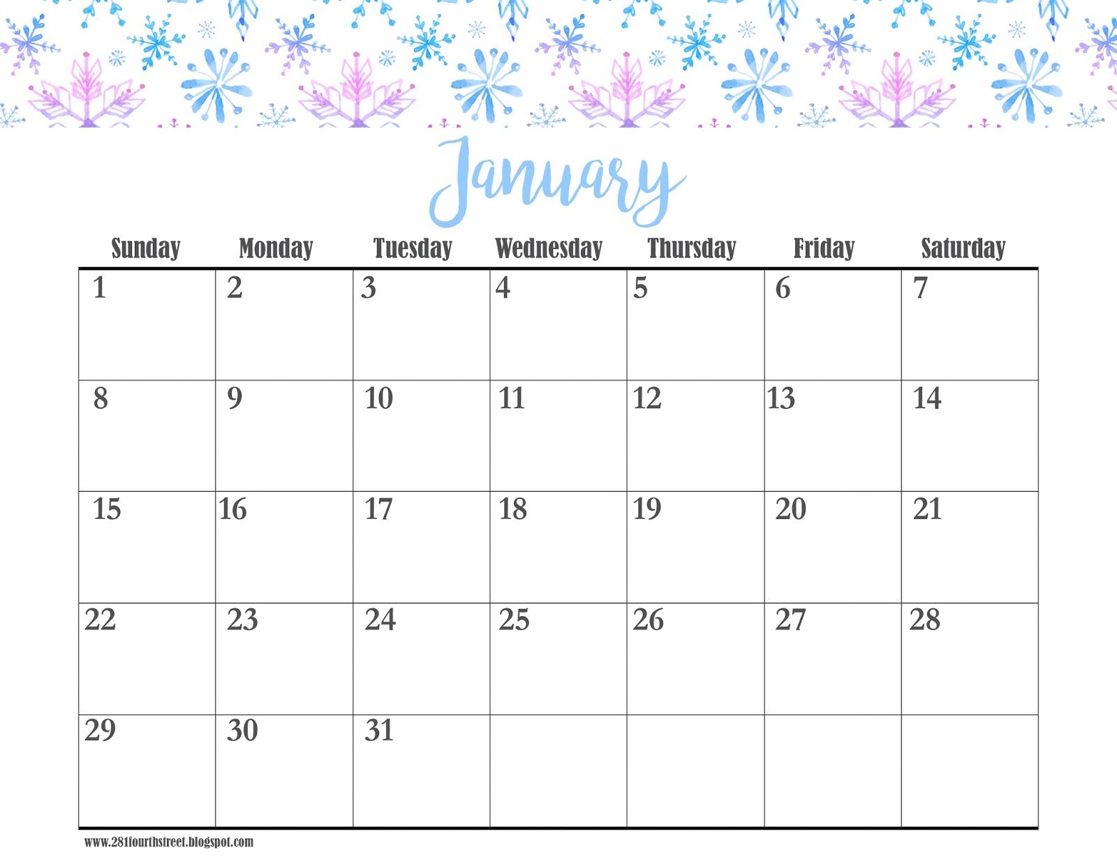 January Free Printable Calendar January Free Printable Calendar