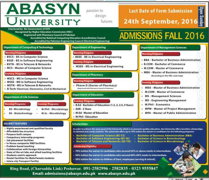 Admissions Open In Abasyn University Peshawar Fall 2016