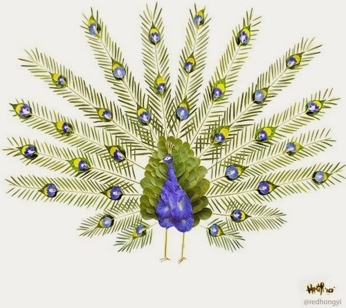 07-Peacock-Made-With-Butterfly-Pea-Flowers-Bottlebrush-Leaves-Coconut-Leaf-Sticks-Allamandas-Trumpet-Flowers-Malaysian-Architect-Hong-Yi-aka-Red-www-designstack-co