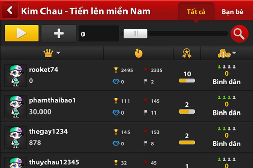 Thao tác trên màn hình chọn bàn mới game iWin Online 4.3.0 Thao tác trên màn hình chọn bàn mới game iWin Online 4.3.0: