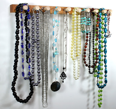 wall-mounted necklace peg rack - wood