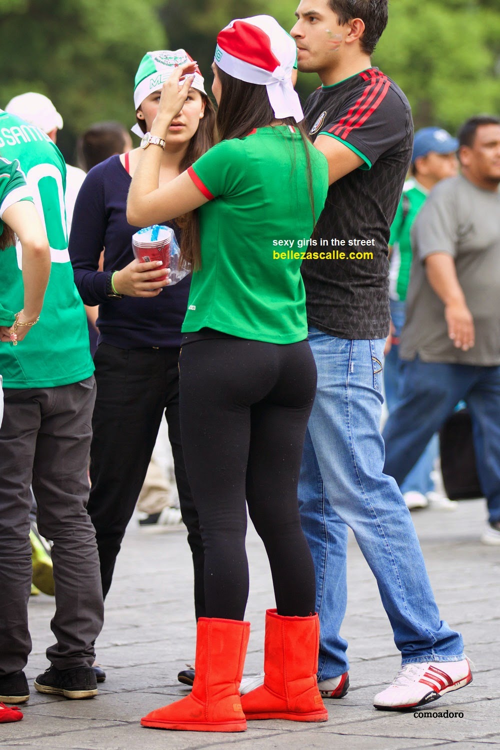 Sexy girls on the street, girls in jeans, spandex and leggings, tight