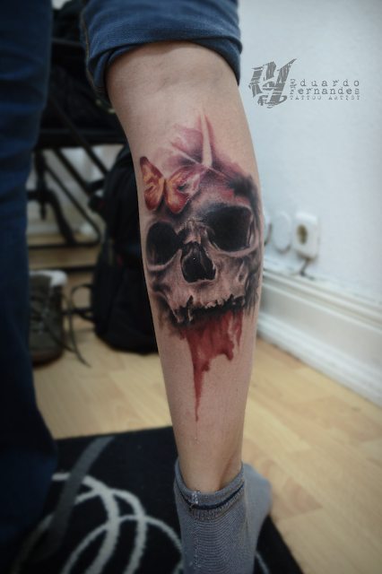 Skull Butterfly Tattoo Water Color