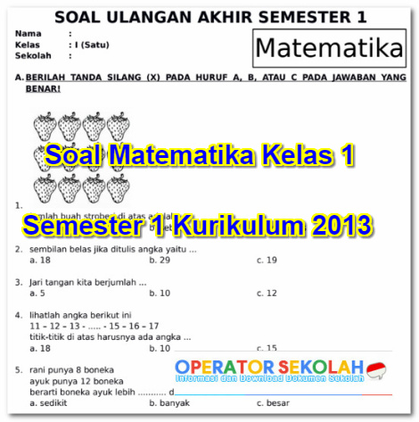 Soal Matematika Kelas 1 Semester 1 Kurikulum 2013