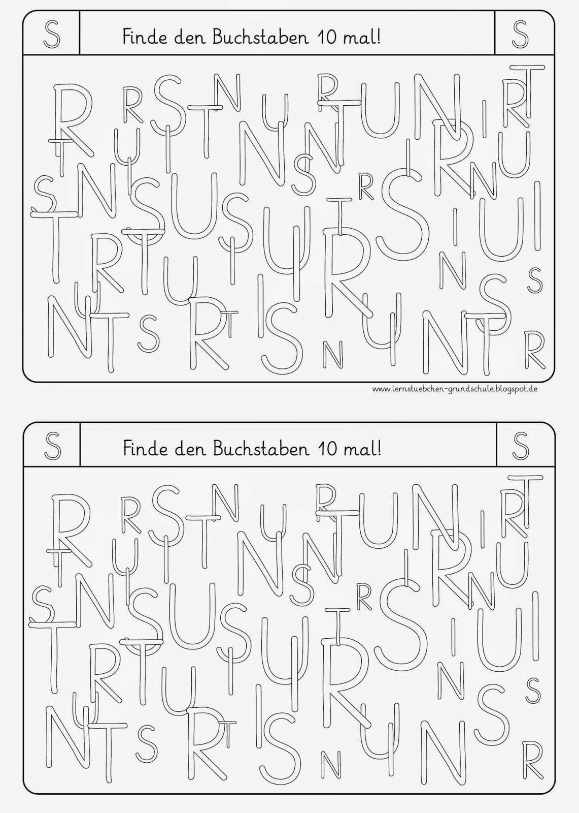 Lernstübchen: Buchstaben erkennen (U,S, R, N, I, T)