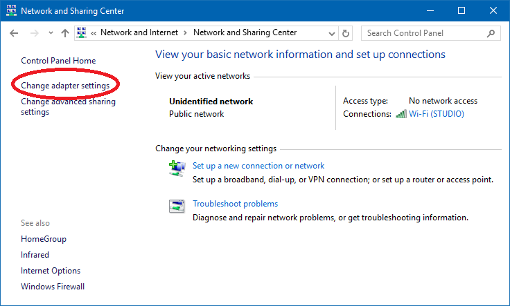 Network and sharing center