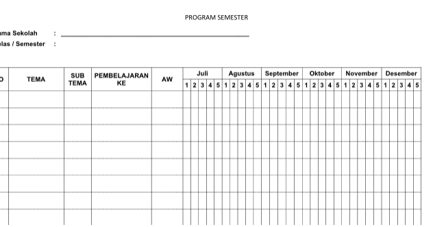 Contoh Format Prota, Promes, Pemetaan SK/KD Kurikulum 2013