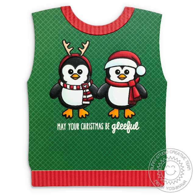 Sunny Studio Stamps: Ugly Christmas Sweater Vest Card (using Bundled Up Penguin Stamps & New Shaped Dies)