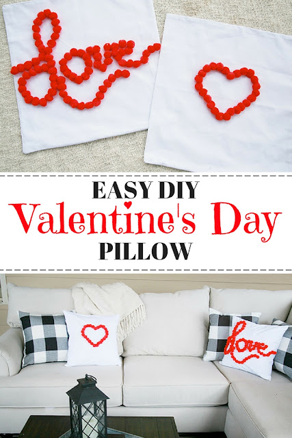 Quick and easy DIY Valentine's Day pillows. Less than $5 to make. Less than 5 minutes to create! 