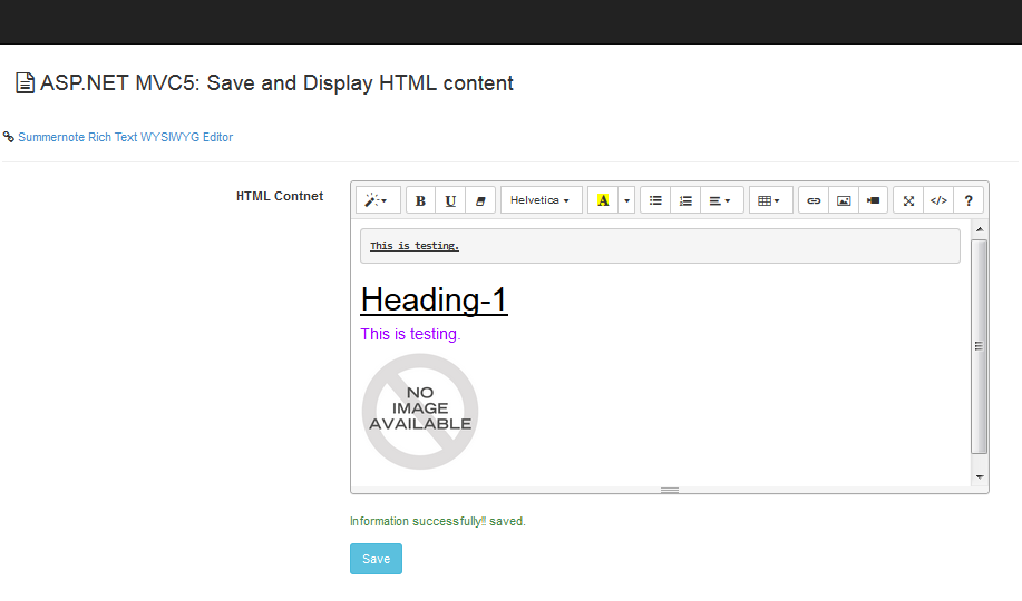 How to Save & Display HTML Content in ASP.NET MVC5 - Asma's Blog