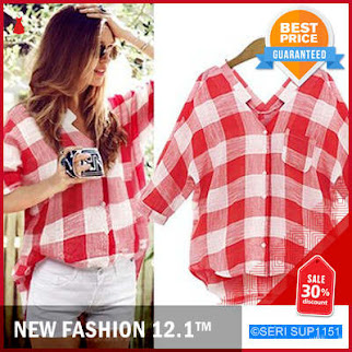 SUP1151A39 Atasan Blus Dengan Motif Kotakbahan Linenukuran BMGShop