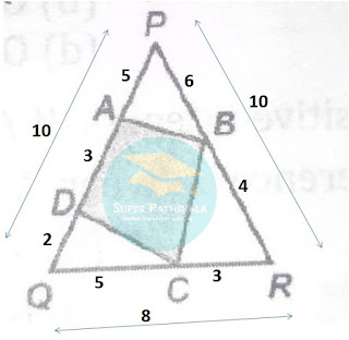 In the given figure , PQR is a triangle and quadrilateral ABCD is inscribed in it . QD = 2 cm , QC = 5 cm , CR = 3 cm , BR = 4 cm , PB = 6 cm , PA = 5 cm and AD = 3 cm . What is the area ( in cm² ) of the quadrilateral ABCD?