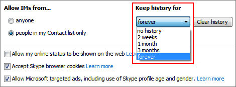 delete skype chat history