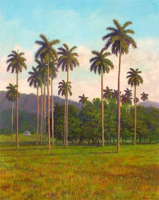 Cuadro de paisaje cubano con palmas