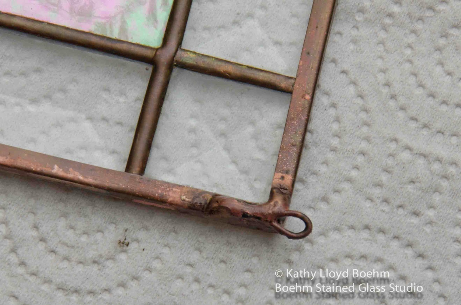 Boehm Stained Glass Blog Adding hooks to small stained glass panel