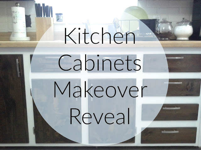 kitchen cabinet makeover reveal white and wood stained