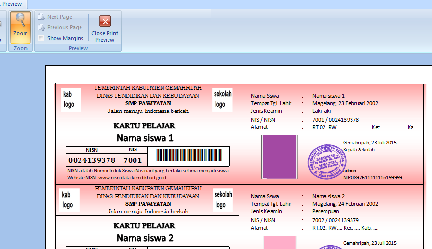 Aplikasi Kartu Pelajar dan NISN Excel Portal Info Guru dan Pendidikan