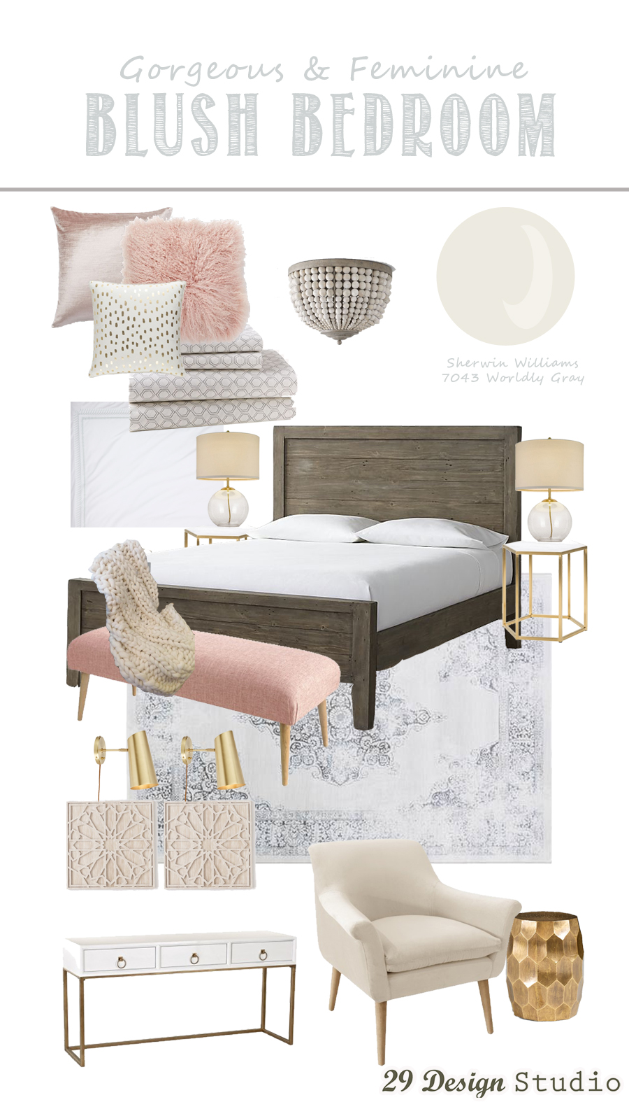 29 Design Studio: Gorgeous and Feminine Modern Blush Bedroom