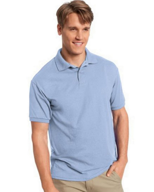 Hanes 054X Mens Comfortblend Jersey Polo -Light Blue – L