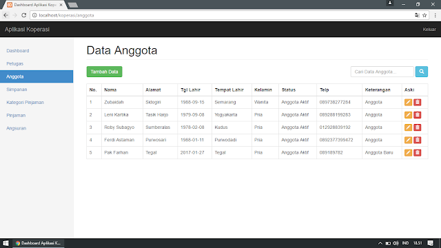 Pengelolaan Data Anggota Koperasi Simpan Pinjam (Pengelolaan Data : Tampil, Tambah, Edit, Cari, Hapus) Pengelolaan Data Anggota Koperasi Simpan Pinjam (Pengelolaan Data : Tampil, Tambah, Edit, Cari, Hapus)
