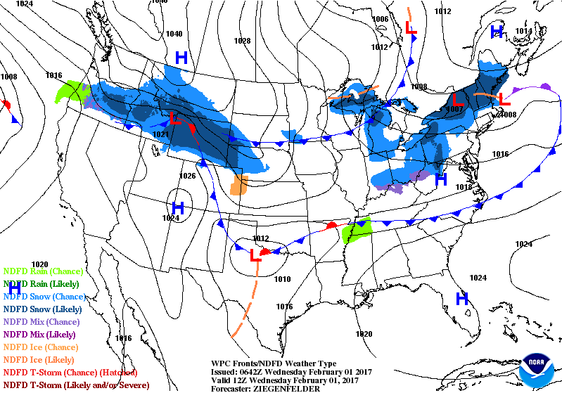 National Surface Map for Wednesday Feb 1st at 7 am National Surface Map for Wednesday Feb 1st at 7 am