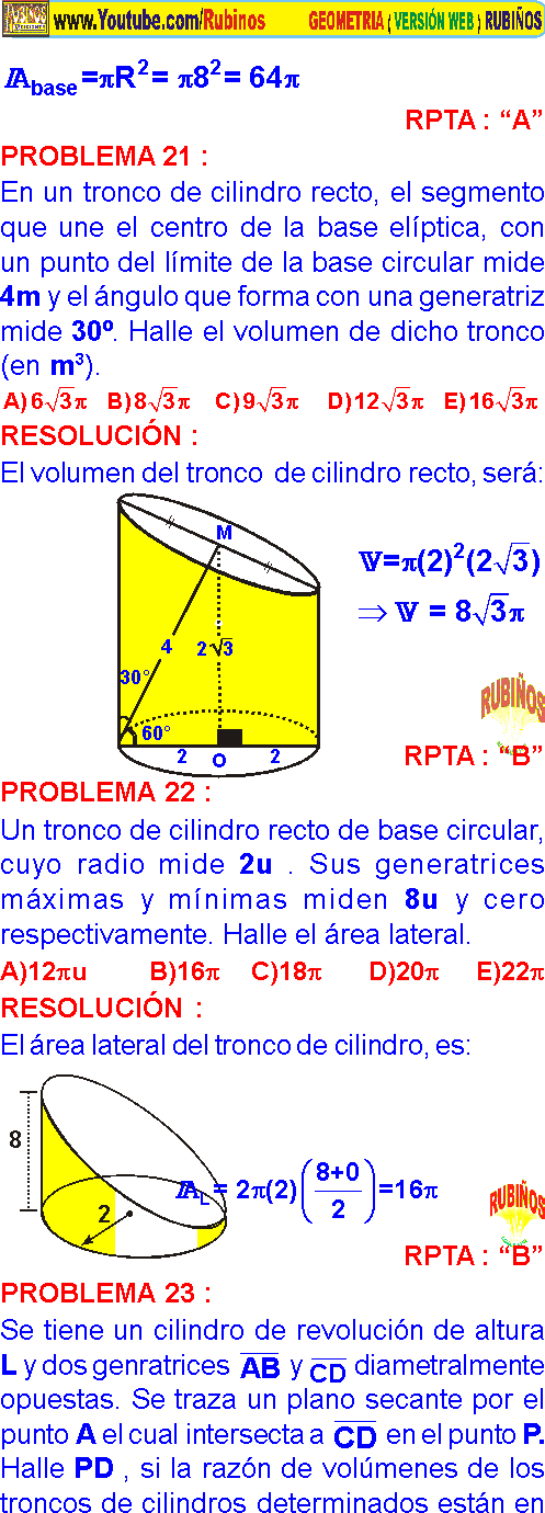 Ejercicios de tronco de cilindro