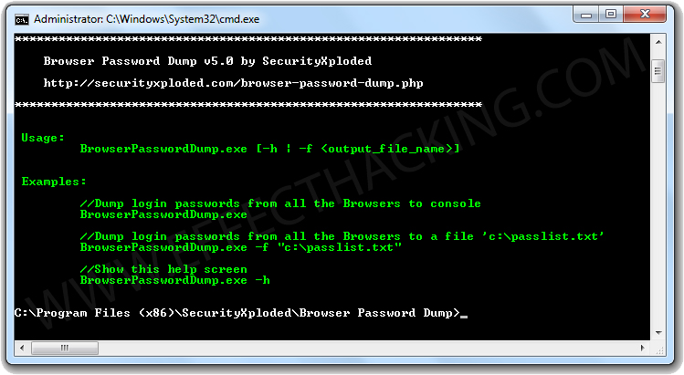 Browser Password Dump Browser Help Screen Screenshot