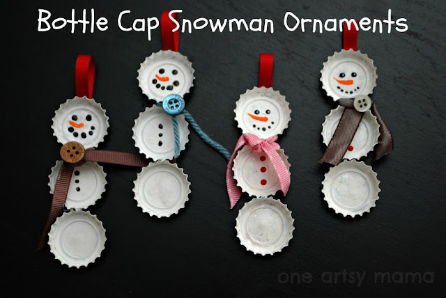 Bottle Cap Snowman Ornaments