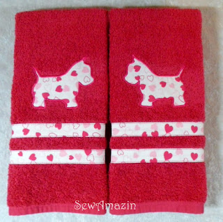 Valentine Westie Terrier Applique Hand Towels