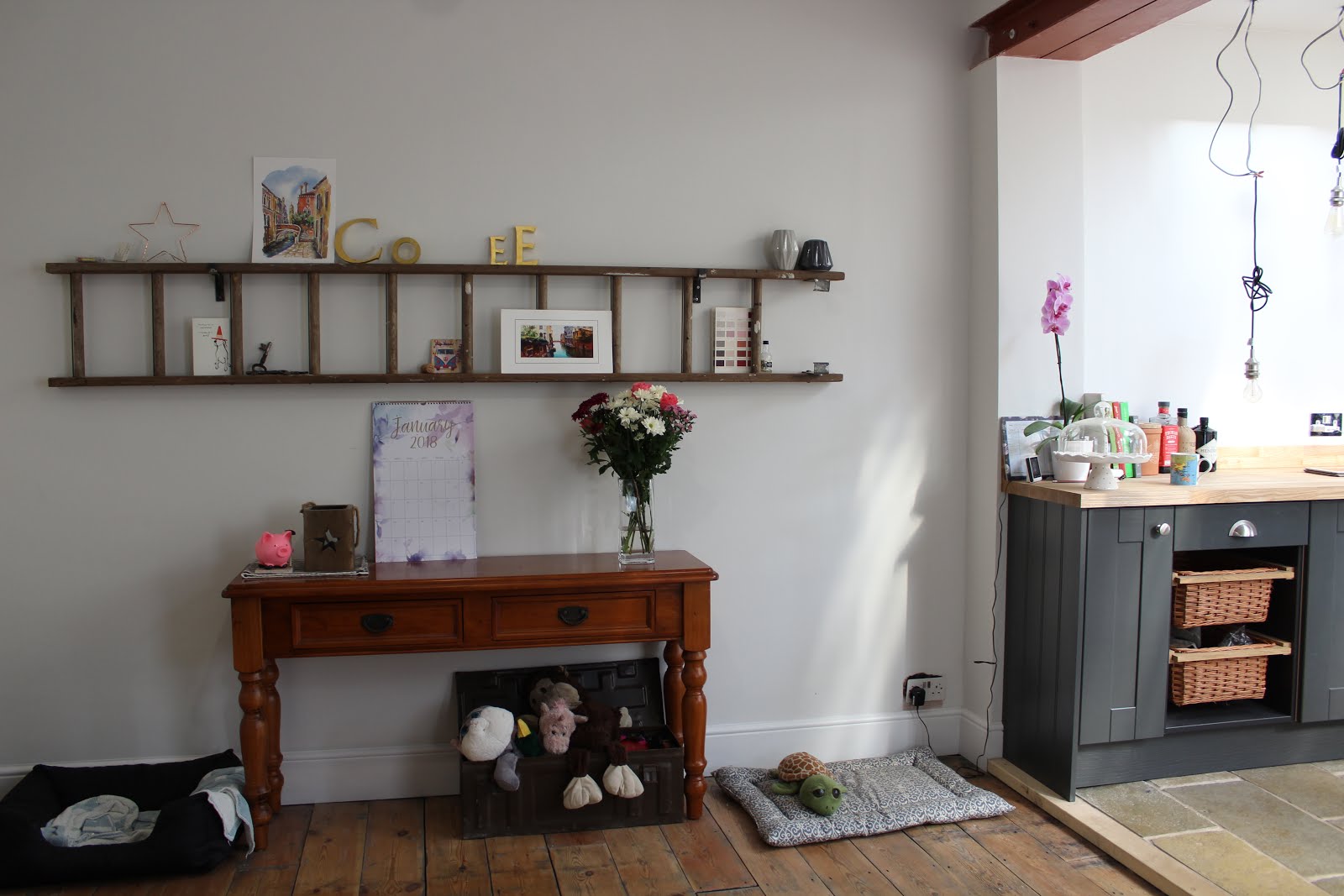 Using a Ladder as a shelf for art