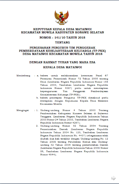 Contoh Format Sk Surat Keputusan Kepala Desa Kader Posyandu