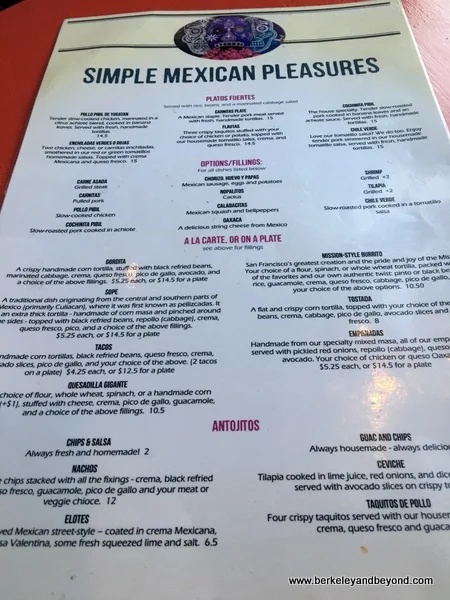 menu at Tacorgasmico in San Francisco, California