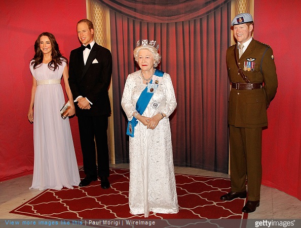 Wax figures of The British Royal Family Catherine, Duchess of Cambridge, Prince William, Duke of Cambridge, Queen Elizabeth II and Prince Harry are unveiled at Madame Tussauds on May 5, 2015 in Washington, DC.