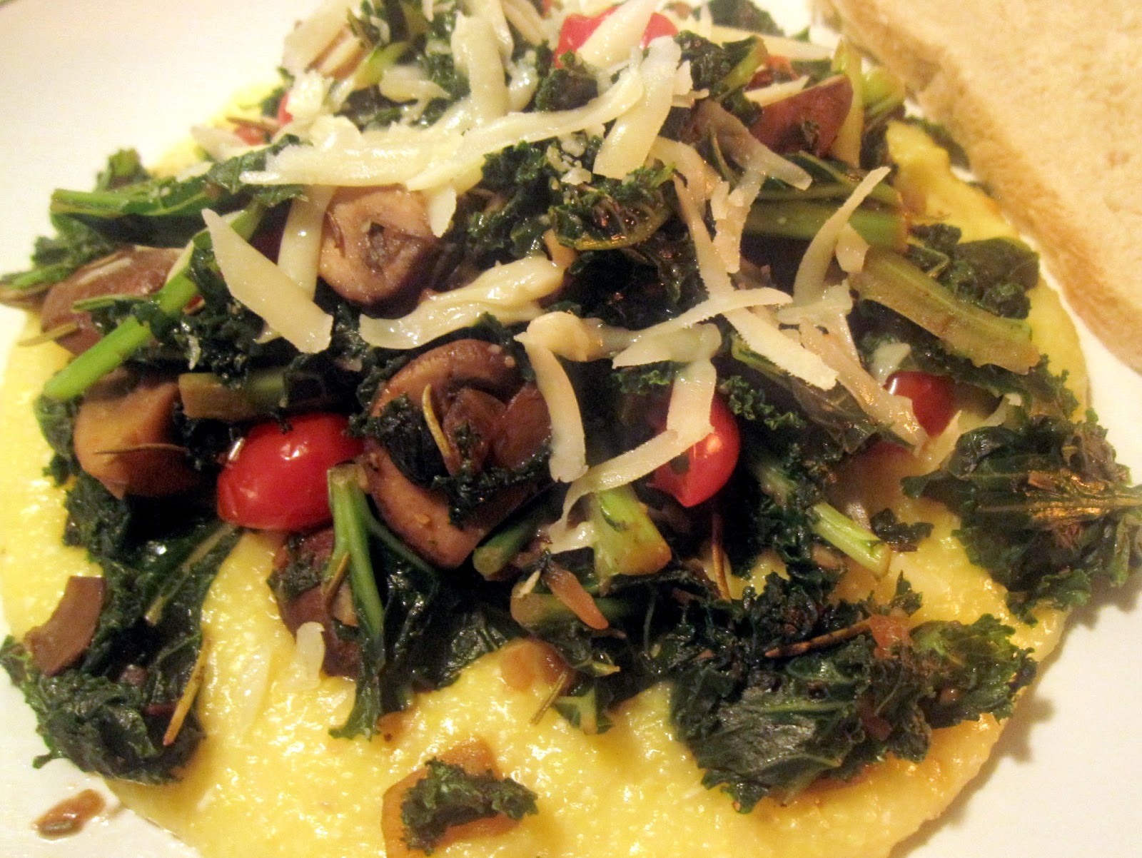 Food for the Week Creamy Polenta with Kale, Mushrooms, and Tomatoes