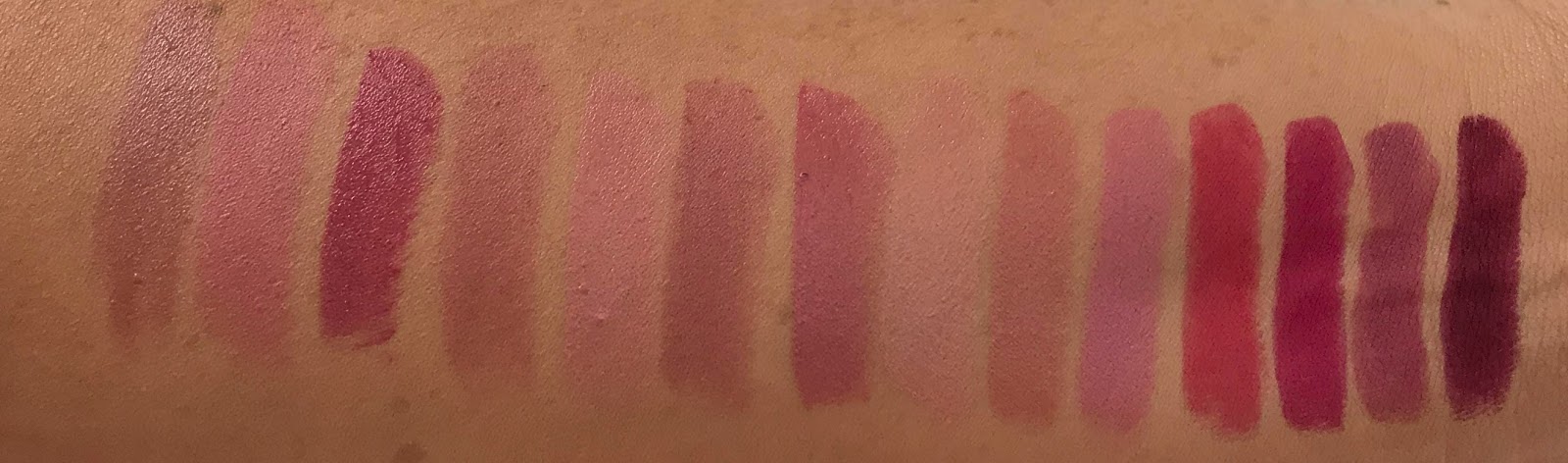 Between The Sheets, Bitch Perfect, Charlotte Tilbury, Confession, English Beauty, Kim K.W., Kiss Chase, Liv It Up, Lost Cherry, Opium Noir, Pillow Talk, Secret Salma, The Duchess, The Queen, Valentine, swatches