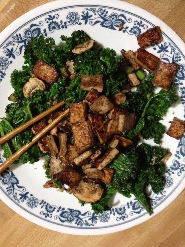 The Sparrow Chef Tofu Stir Fry with Kale, Mushrooms, and Green Onions