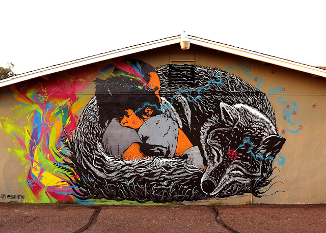 Our buddy Stinkfish just sent us some fresh images from his newest collaboration with Mazatl and Killjoy which was just completed somewhere on the streets of Phoenix in Arizona.