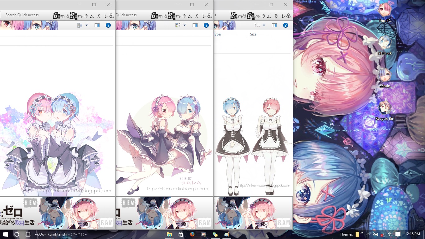 Kawaii Theme[ThemeWIN10] Re Zero Ram (?) Rem (??) by kurohtenshi