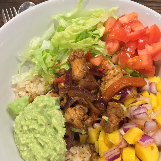 Spark My Pantry Chicken Burrito Bowl with Mango Salsa