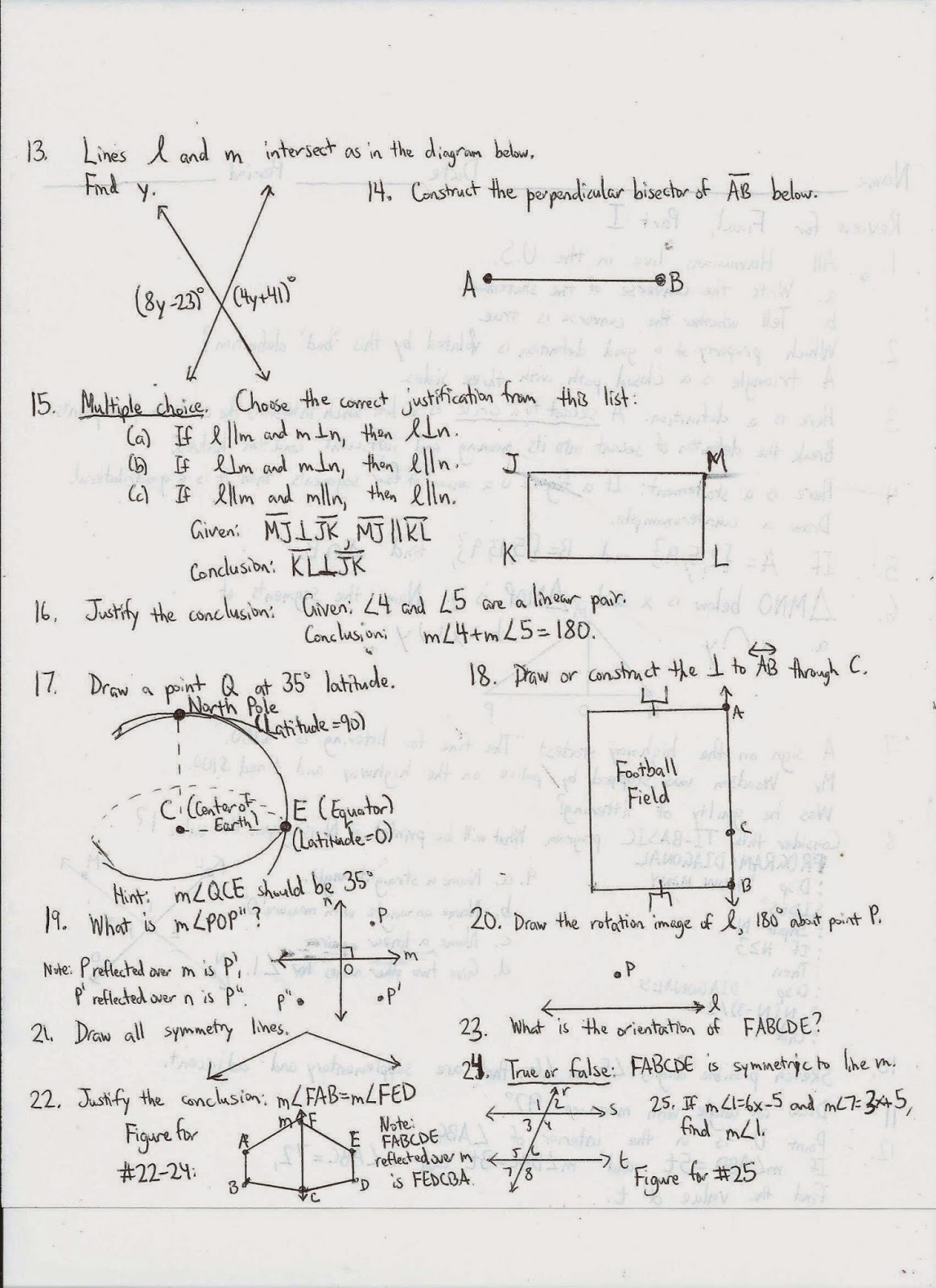 Geometry, Common Core Style Review for Final Exam (Day 84)