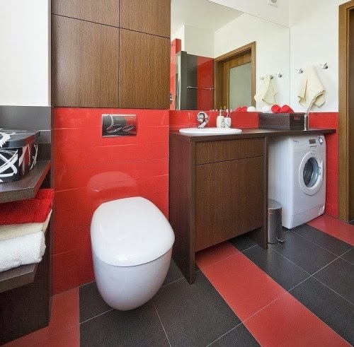 15 fotos de baños en rojo y blanco - Colores en Casa