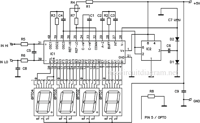 Digital LED Voltmeter Using ICL7107 - The Circuit
